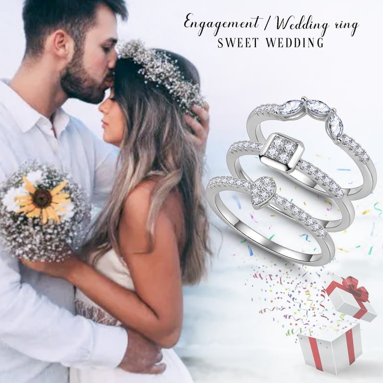 Beautlace 3 PCS 925 Sterling Silver Stackable Rings Set,CZ Wedding Pear  Band Rings for Women Size7 - Walmart.com