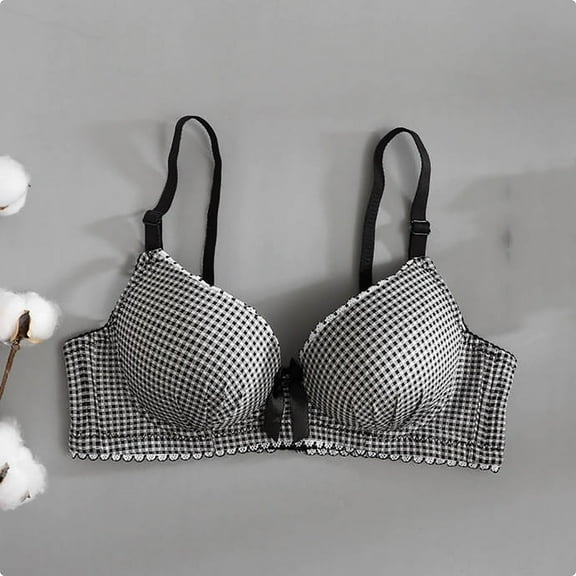 Teen Girls Plaid Bras Wireless Adjustable Straps Bralette Push up Support Comfortable Breathable Everyday Bra Girls Bandeau Bra Black L