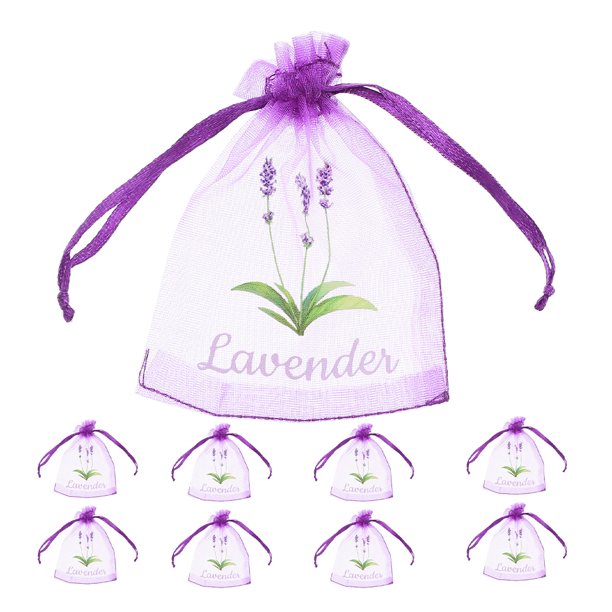 50 bolsitas vacías de lavanda con cordón, pequeñas bolsas de malla para guardar en el armario y fragancias, bolsas de tela violeta claro para flores secas y especias