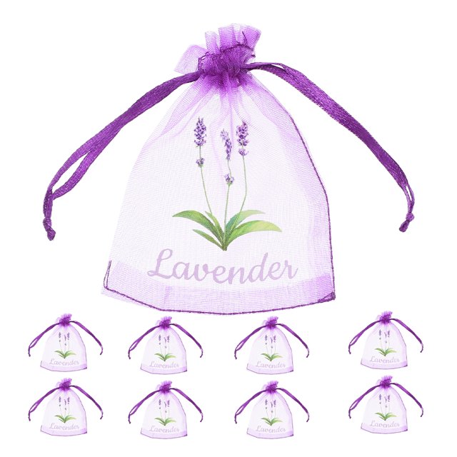 50 bolsitas vacías de lavanda con cordón, pequeñas bolsas de malla para guardar en el armario y fragancias, bolsas de tela violeta claro para flores secas y especias