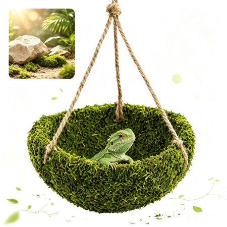 Natural Moss Reptile Hanging Hammock, Shelter for Crested Gecko, Bearded Dragon, Hermit Crab & Small Pets, Terrarium Decor, 5.5 x 5.5 x 3.2 in