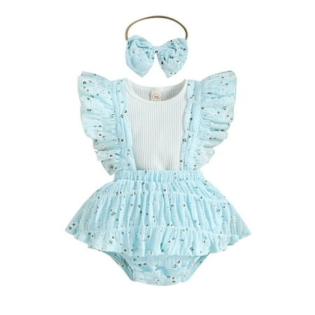 

ZAXARRA Baby Girls Summer Outfit Sets Flying Sleeve T-shirt Floral Tutu Romper