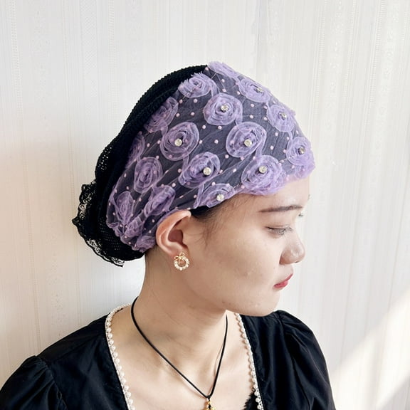 Women Flower Turban Hat Rhinestones Muslim Islamic Head Wrap African Pearl Turban Soft Stretchy Head Cover