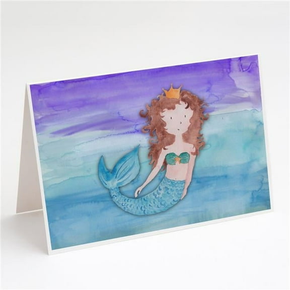 Brunette Mermaid Watercolor Greeting Cards & Envelopes - Pack of 8