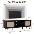 thumbnail image 3 of Rattan TV Stand for 55/65/70 inch TV, Boho 59" Entertainment Center with Storage, Modern Mid Century Media Console with Rattan Doors and Adjustable Shelf, Wood TV Stand for Living Room, Black, 3 of 10