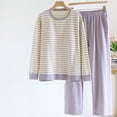 thumbnail image 3 of Tnhcen Women's Cotton Stripe Long Sleeve Pajama Sets 2 Piece Comfy Lounge Sleepwear Set Homewear with Pockets M-2XL, 3 of 3