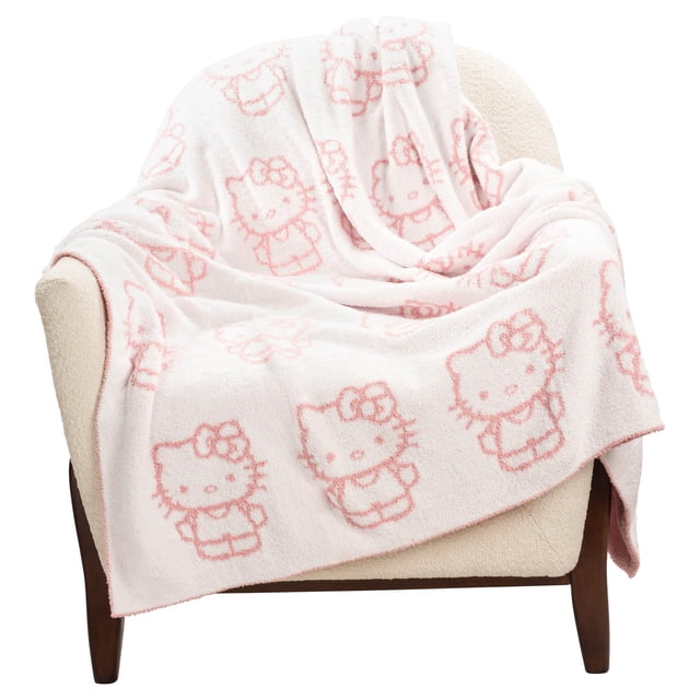 Manta tejida con plumas de Hello Kitty, mullida, 127 x 152 cm