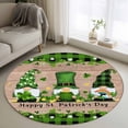 thumbnail image 2 of Area Rug 36in, Happy St. Patrick's Clovers Dwarf with Gold Coin Floor Carpet Living Room Rug, Green Check on Wooden Non-Slip Welcome Mat Indoor Rugs for Bedroom Dining Room, 2 of 9