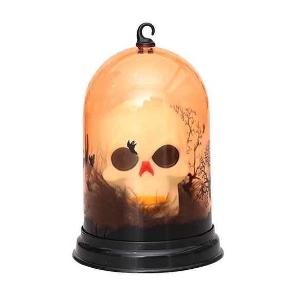 Halloween Home Decor Indoor Spooky Halloween Decor Skull Cloche Light Up Decor Battery Operated Halloween Lights for Home Party Room Mantel 1 Piece
