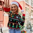 thumbnail image 3 of Suéter Divertido Gibobby con Cuello Redondo Holgado de Lentejuelas Navideñas para Mujer Bordado de Árbol de Navidad Negro XL, 3 of 5