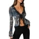 thumbnail image 1 of Lucakuins Blusa de Manga Larga para Mujer, Color Sólido/Impreso Cuello en V Casual Encaje Patchwork Split Tops Lucakuins S-XL, 1 of 5