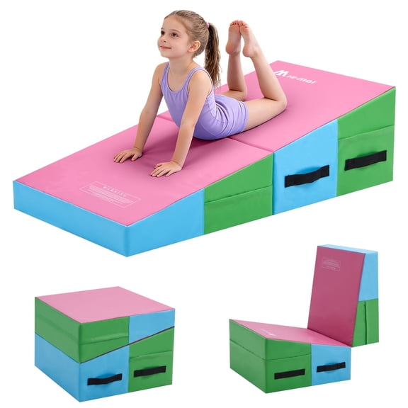 47'×24'×14' Incline Gymnastics Mat Folding Wedge for Kids Skill Training for Gymnastics, Home Gym Exercise Pink
