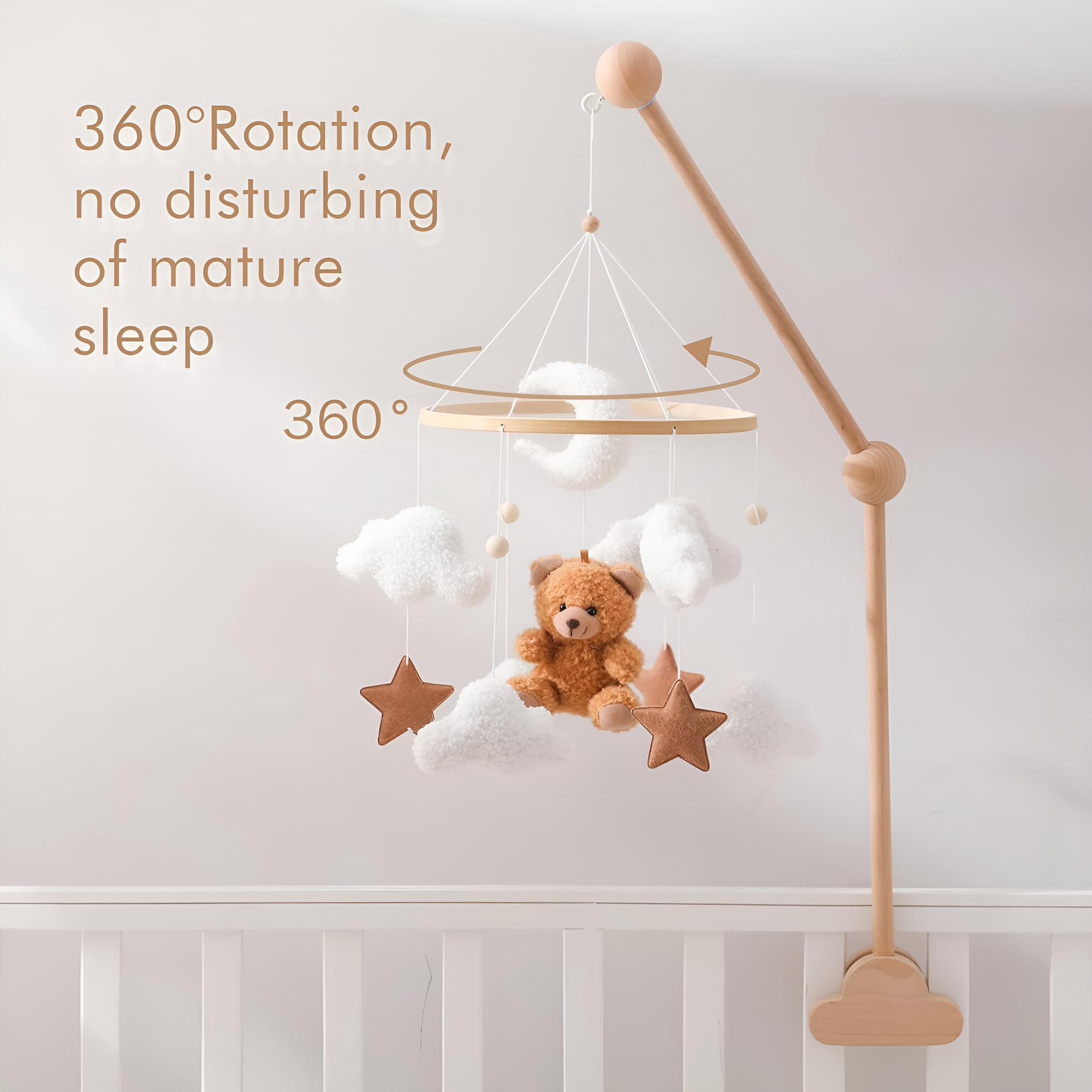 XIBUFE Baby Crib Mobile Brown Bear,Teddy Velvet Nursery Decor for Bassinet