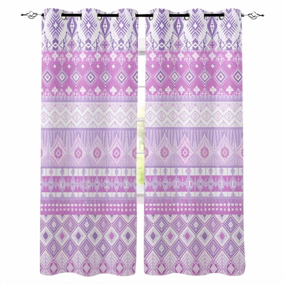 Purple Pink Boho Blackout Curtains for Bedroom/Living Room, Thermal Insulated Kitchen Curtains, Vintage Ethnic Tribe Abstract Art Grommet Darkening Window Treatment Drapes 52"x72"x2