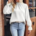 thumbnail image 2 of Annhoo Womens Tops Puff Long Sleeve Fall Casual Pleated High Neck Blouses Elegant Solid Going out T Shirts, 2 of 6