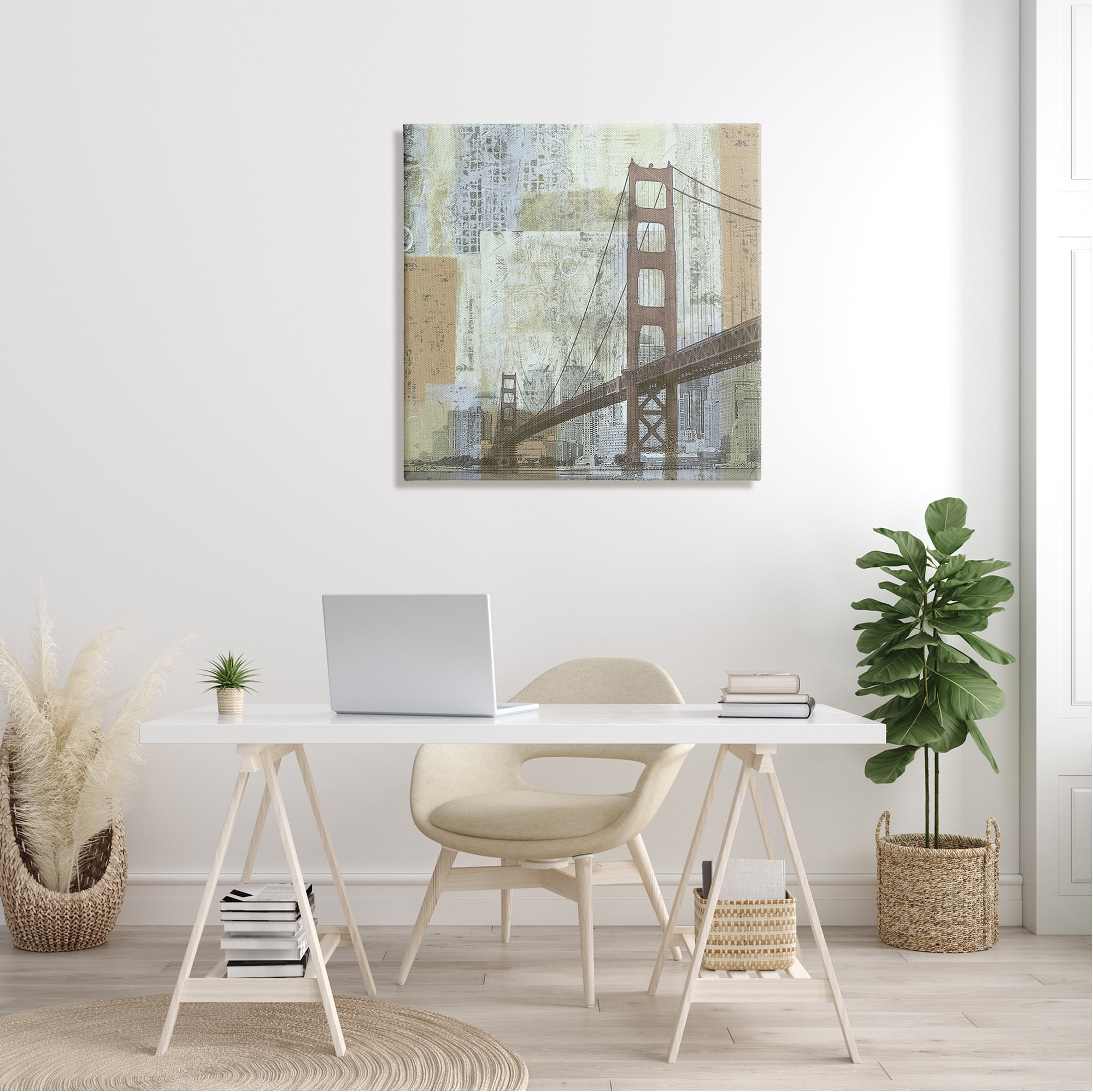 Stupell Industries Tall Water Bridge Abstract Blocked Metropolis City, 30 x 30, Design by Katrina Craven