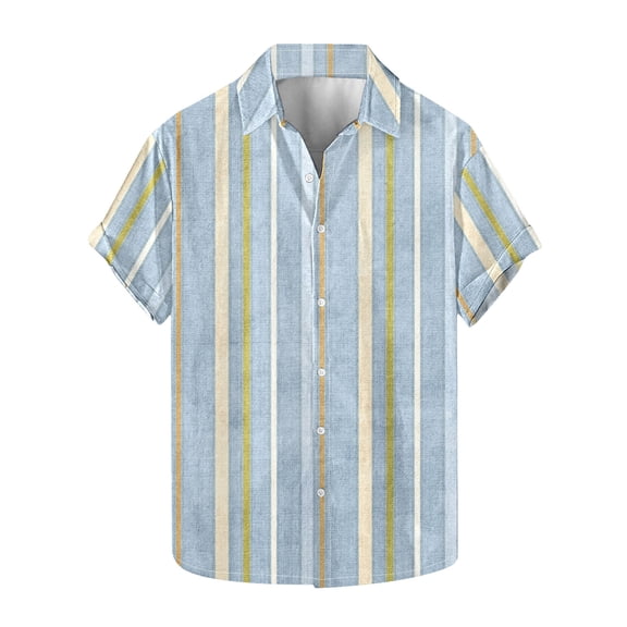 LIaqionyy Men's Short Sleeve Button down Striped Dress Shirt for Men Beach Summer Vacation Fashion Shirts