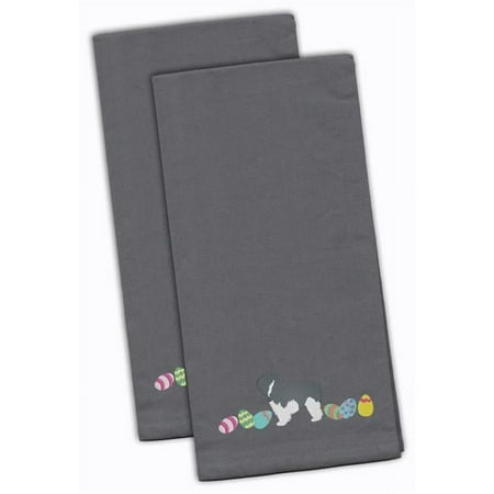 

Polish Lowland Sheepdog Easter Gray Embroidered Kitchen Towel - Set of 2