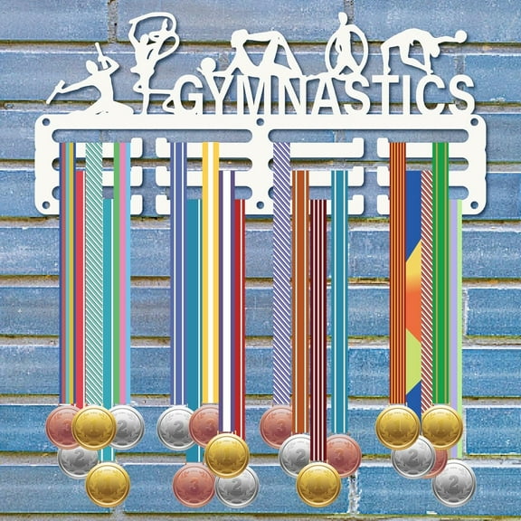 Gymnastics Medal Hanger White Award Ribbon Holder Organizer Rack Small Metal Iron Wall Rack Frame Mount Decor for Hanging 40  Awards Women Athletes Sporter Dancing Race 11.4x5.1 Inch White