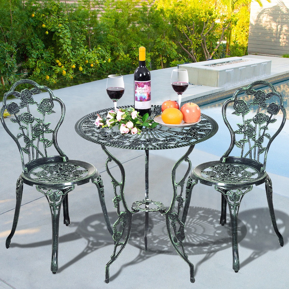 3 piece rose armchair bistro set