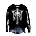 thumbnail image 4 of Virmaxy Womens 2024 Halloween Casual Skull and Bones Printed Round Neck Long Sleeve Top Long Sleeve Round Neck Top/Shirt Black-13 XL, 4 of 4