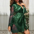 thumbnail image 2 of TFEOQRY Night Robe for Women Sexy Lace Tie Nightgown Long Sleeved Sleepwear Pajamas Robe Green, 2 of 8