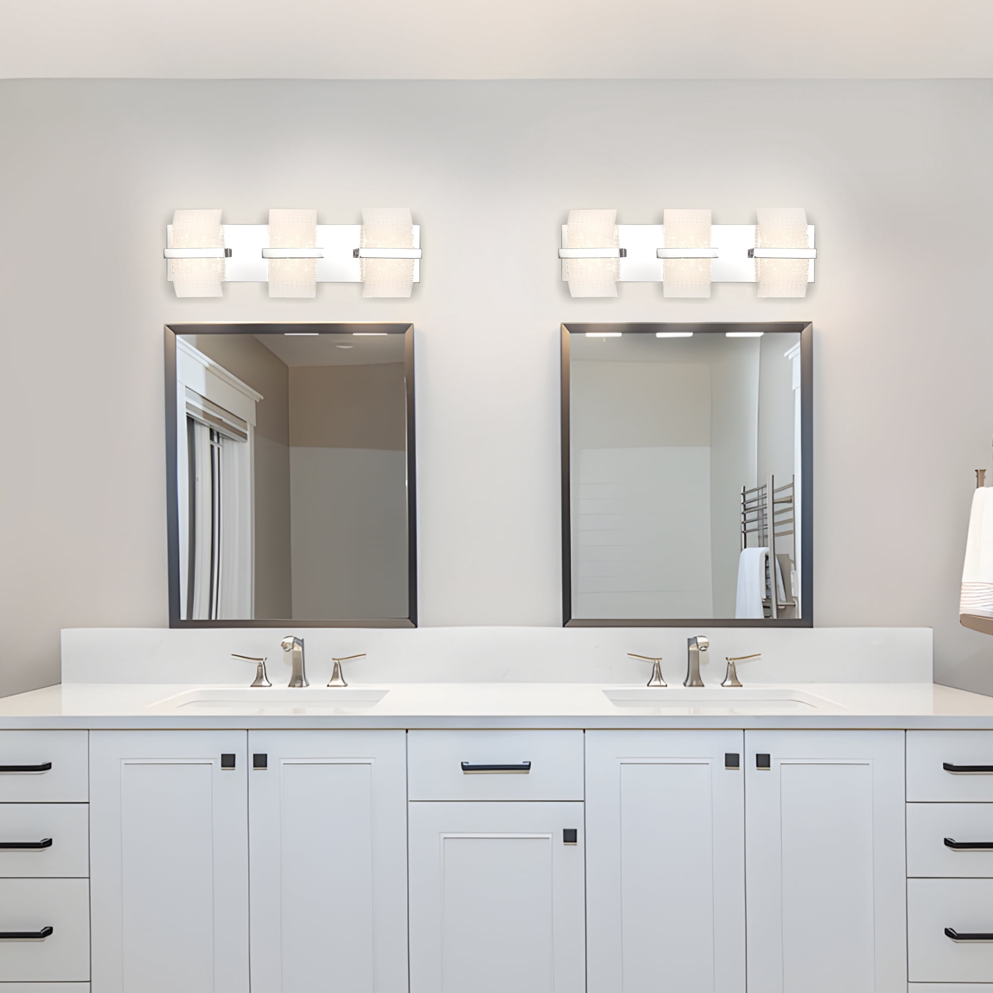 Uznhty LED Bathroom Light Fixtures over Mirror,Dimmable Vanity Lights for Bathroom Wall Light Fixtures with Thicken Ripple Glass Shade 3000K/4000K/5000K 3-Light Chrome