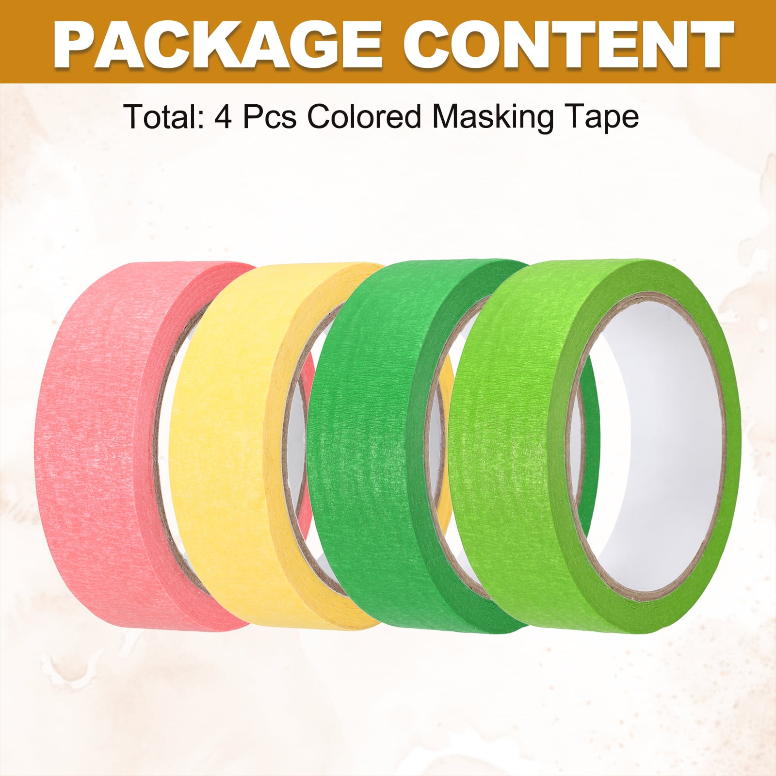 4pcs 1-3/16" x 22 Yard Colored Masking Tape, Green Pink Yellow