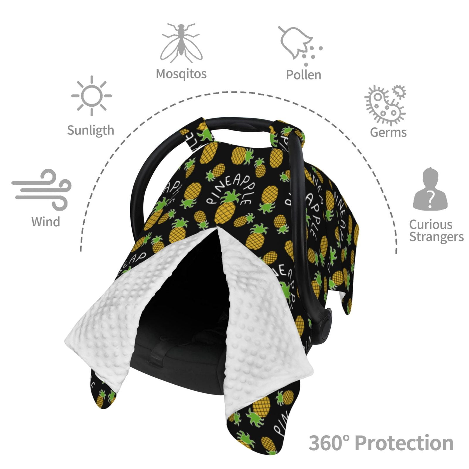 Naloa Pineapple Baby Car Seat Cover, Breathable Baby Carrier Cover, Multiuse Baby Carrier Cover & Nursing Breastfeeding Cover