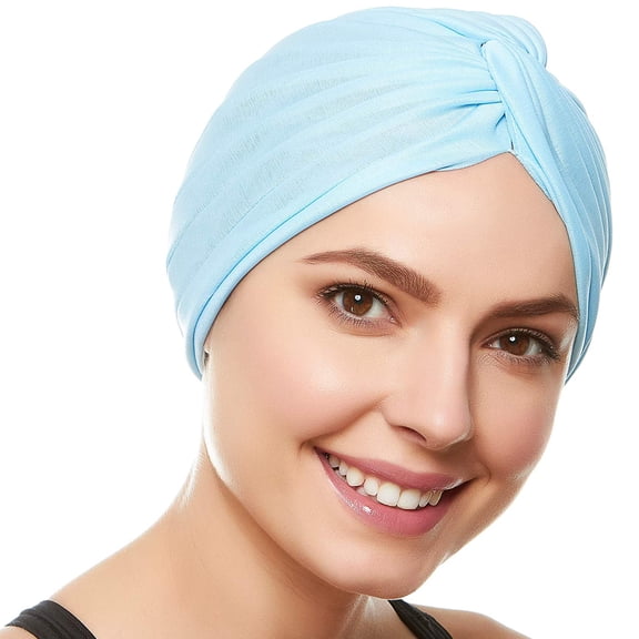 Beemo Womens Swim Cap Bathing Turban-Polyester Twisted Pleated Turban Head Cover Light Blue
