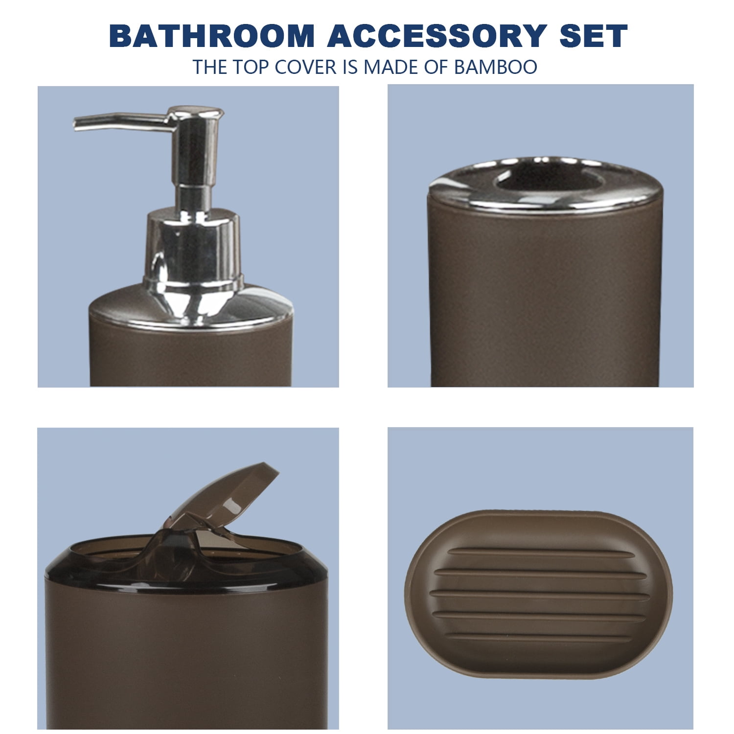 LKKL Bathroom Accessory Set, 7 Pcs Black Bathroom Accessories Set with  Trash Can, Soap Dispenser, Toothbrush Holder, Qtip Holder, Soap Dish,  Bathroom Vanity Tray, Bathroom Tumbler, Black - Yahoo Shopping