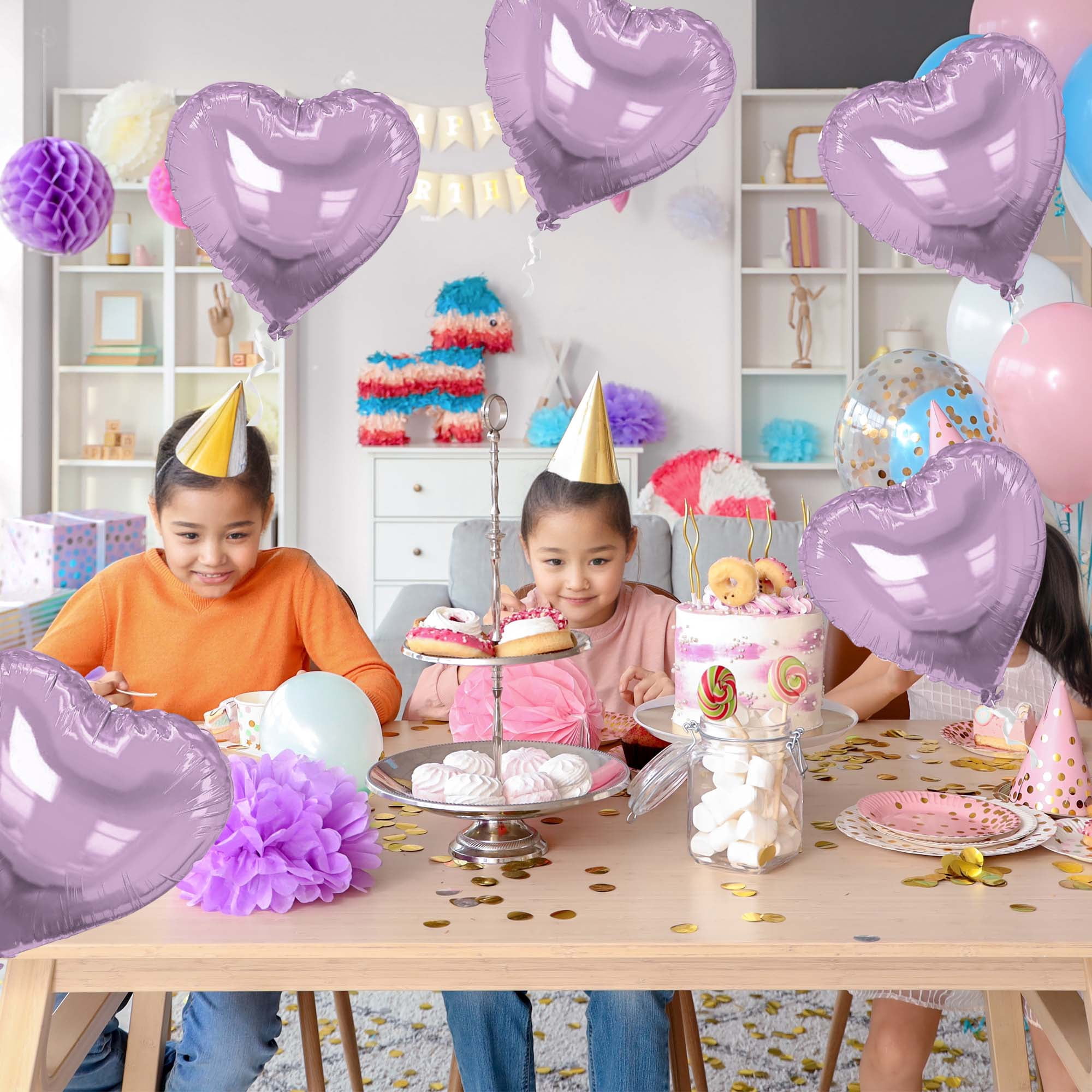 Unique Bargains 10Pcs Helium Balloons with Ribbon Heart Pattern Light Purple