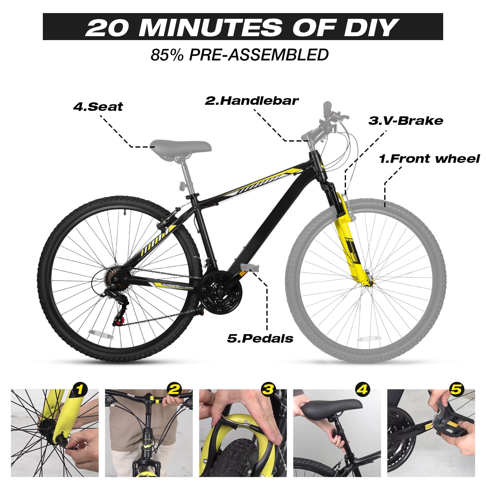 Hykolity 29 inch Mountain Bike 29r MTB Sport Bicycle 21 Speed Outdoor Cycling Large Bike Lightweight Full Suspension for Adult Men Woman Sooty Gray