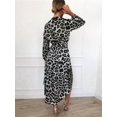 thumbnail image 6 of Women'S Leopard Print Midi Dress V Neck A Line Long Elastic Waist Casual Dresses Gray XL, 6 of 7