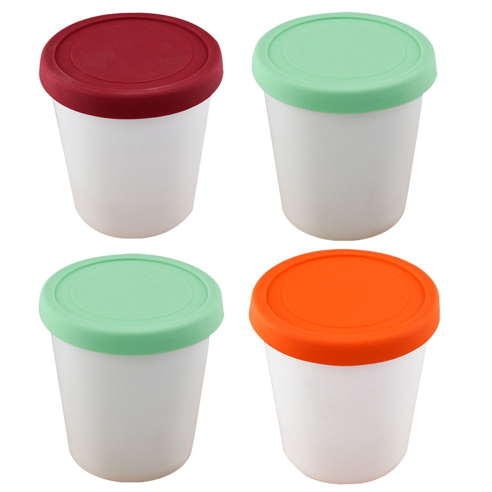 4Pcs Ice Cream Freezer Storage Containers Round Dessert Cups Yogurt