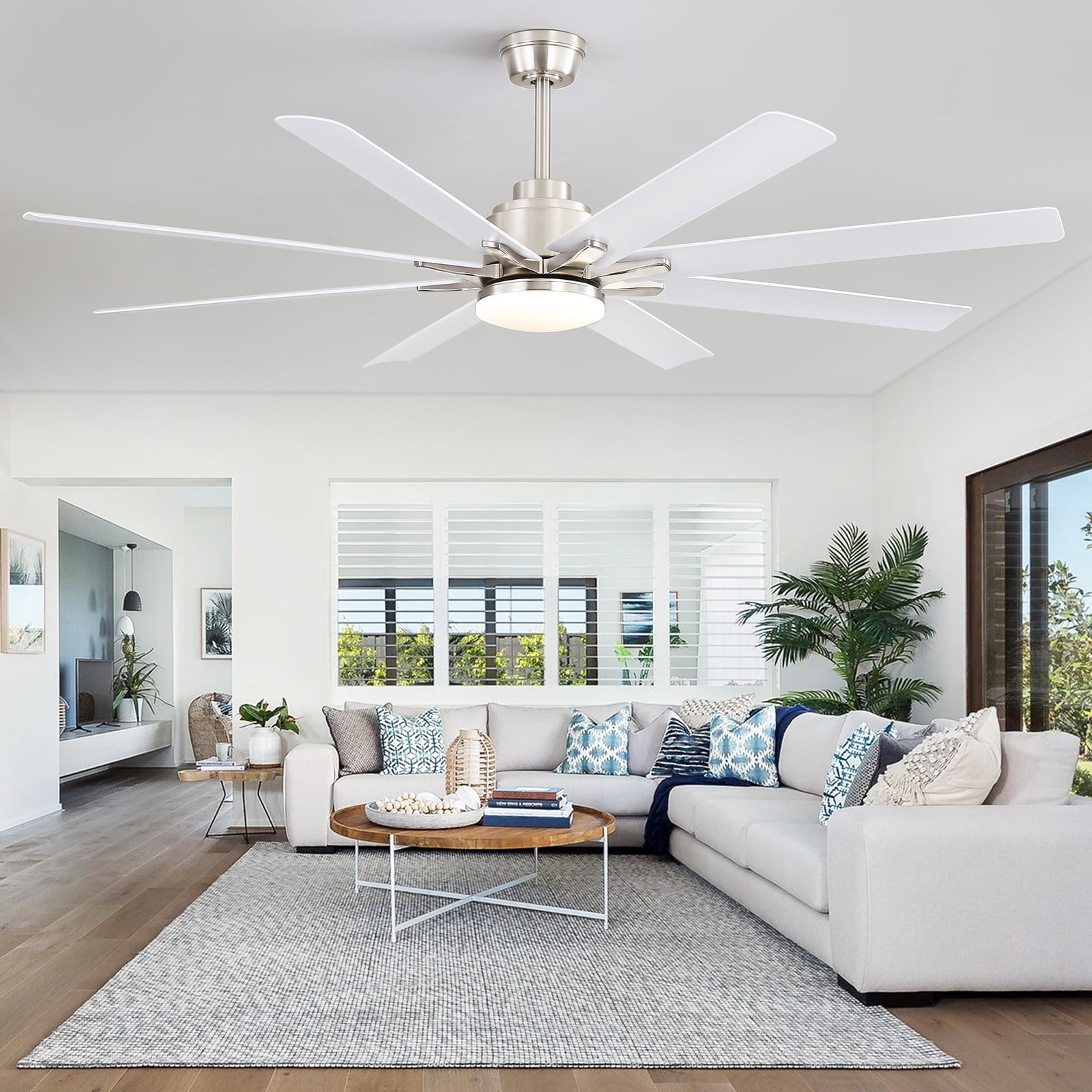 Sofucor 66-Inch Basic Ceiling Fan with LED Lights, Remote, App, and Voice Control, Indoor Outdoor Farmhouse