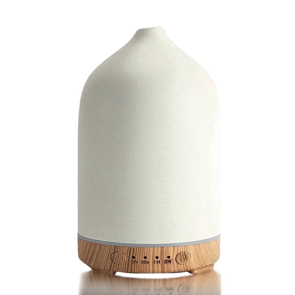 GUPUP 250ML Ceramic Aromatherapy Diffuser with 7-Color Night Light and Auto Shut-Off, Wood Grain Base