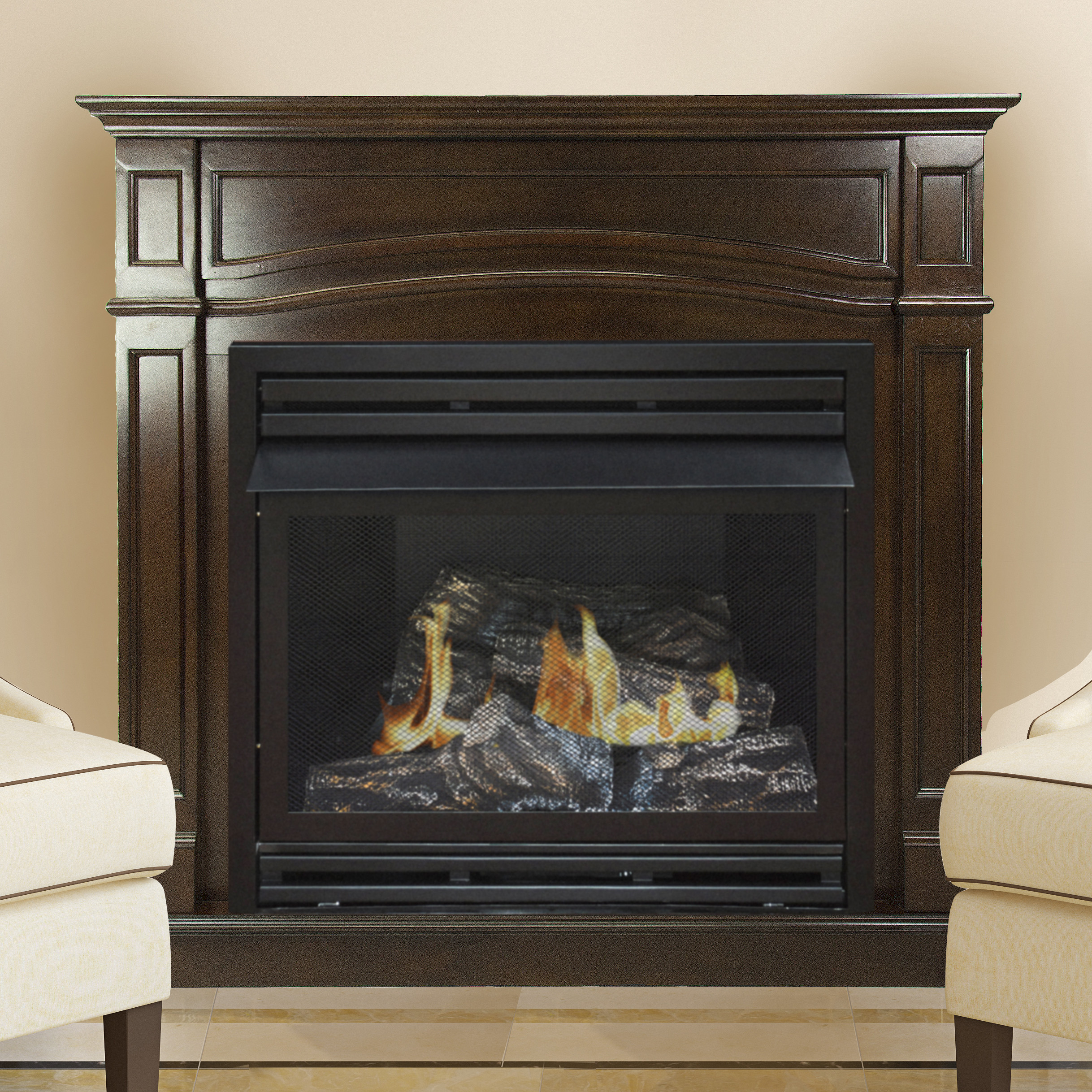 Pleasant Hearth 46 in. Liquid Propane Large Freestanding Cherry Vent Free Fireplace 32,000 BTU - image 2 of 8