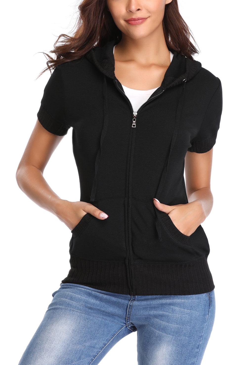 MISS MOLY - MISS MOLY Women's Short Sleeve Hoodie Jacket Zip Up Cotton ...