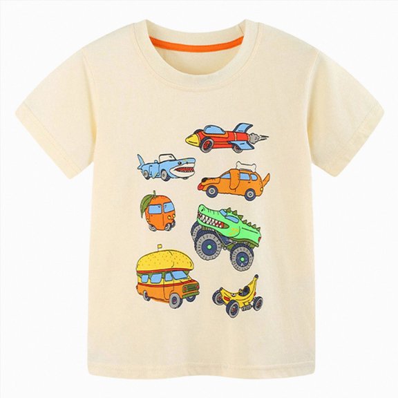 WUANDIXFA Toddler Cotton Shirts 1T 2T 3T 4T 5T 6T 7T Baby Boys and Toddler Dinos Animals Cars Short Sleeve Graphic T-Shirts,Beige,2-3 Years