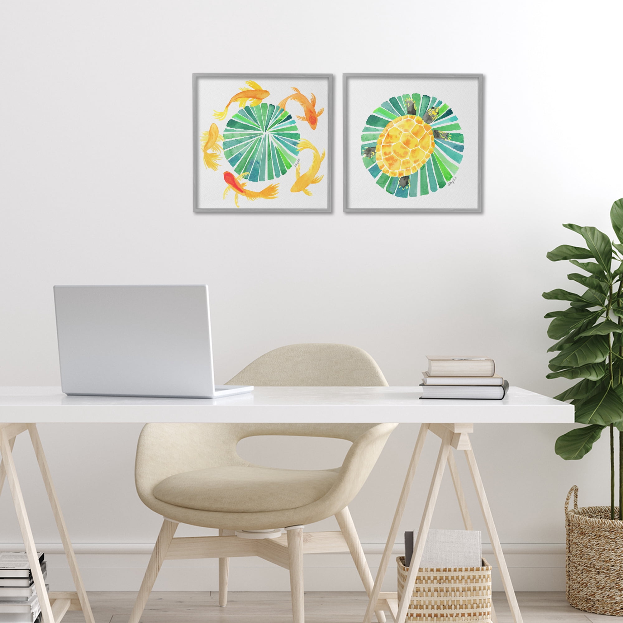 Stupell Industries Orbital Aquatic Creatures 2 Piece Gray Framed Giclee Art Set, design by Hillary Holt