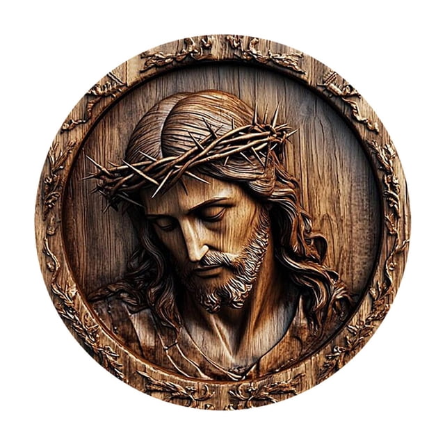 Décoration Murale Ronde en Bois de Nativité Résurrection, Décoration de Baptême à Domicile