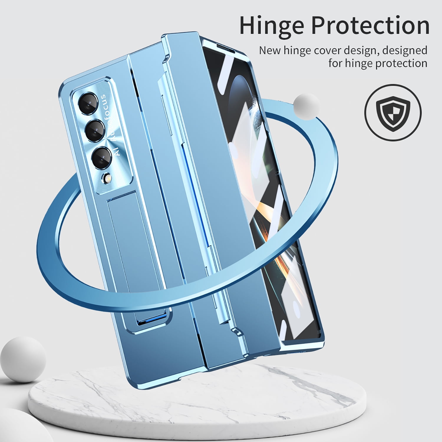 for Samsung Galaxy Z Fold 4 Rugged Case, All-Inclusive Magnetic Hinge Protection for Galaxy Z Fold 4 Case with Built-in Screen Protector & S Pen Holder & Hidden Kickstand, Blue