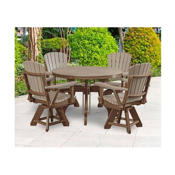 5-Piece Round Dining Set - Weatherwood & Tudor Brown - Outdoor Furniture