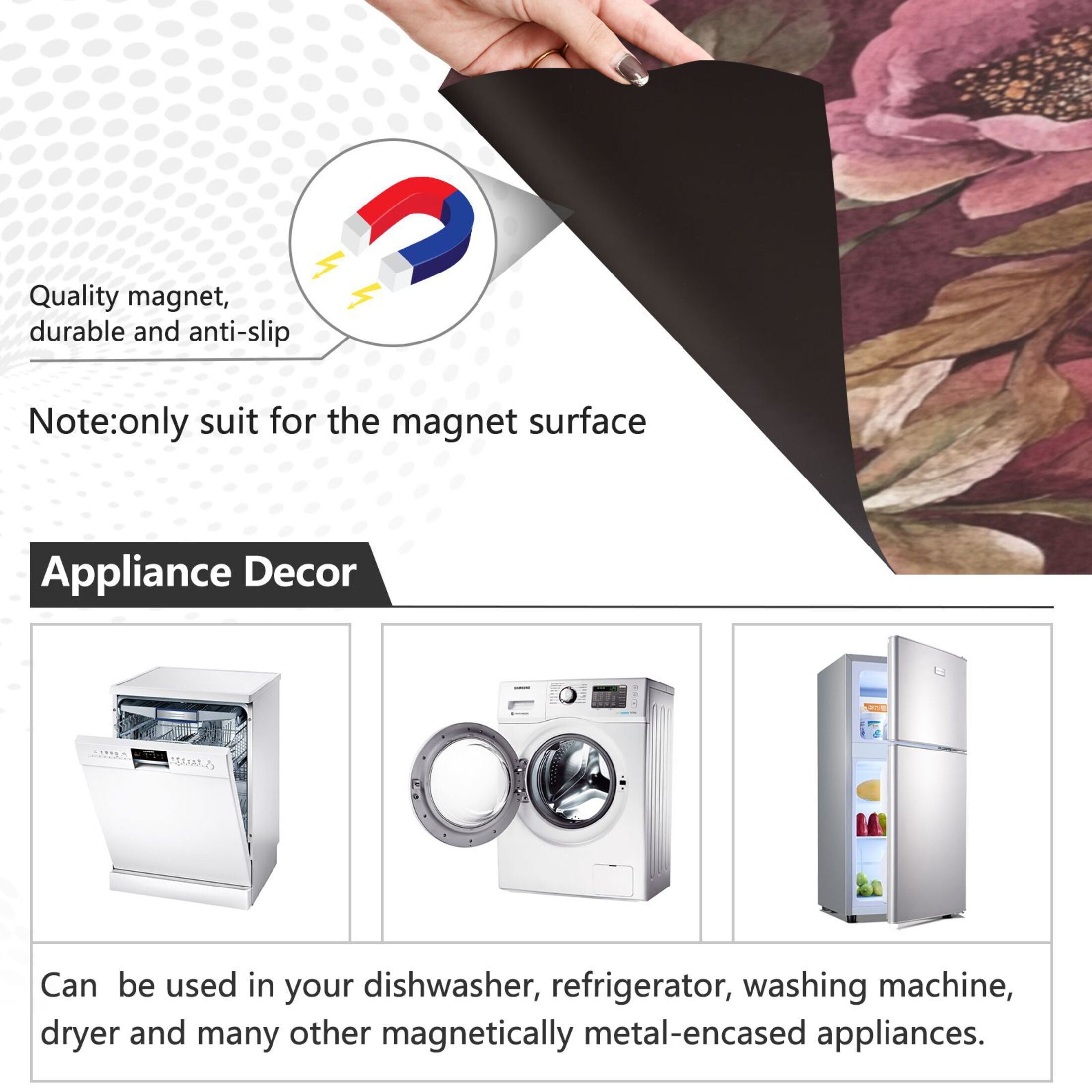 Dishwasher Magnetic Sticker 23x26 Inch Refrigerator Magnetic Sticker Washing Machine Magnetic Sticker Kitchen Panel Magnetic Sticker Home Decor Cartoon Maroon Roses Seamless