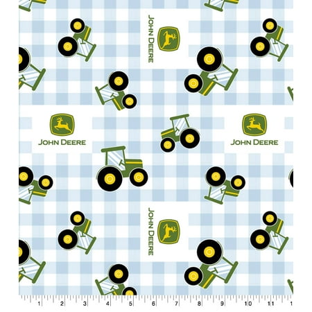 UPC: 0887816368193 | John Deere Blue Plaid Tractors Cotton Fabric