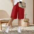 thumbnail image 2 of lcziwo Linen Bermuda Shorts for Girls Knee Length Casual Summer Capri Pants Solid Color Side Split Beach Shorts with Pockets Red Ofertas Del Dia de Hoy Relampago, 2 of 9