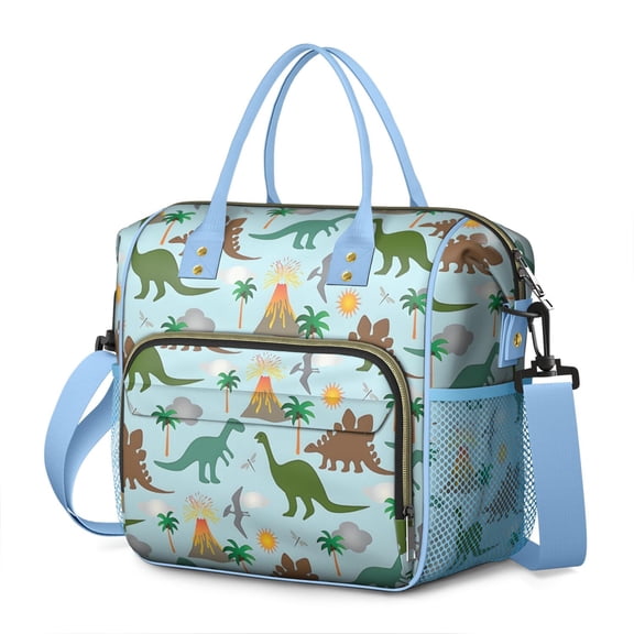 Dinosaurs Volcano Light Blue Pattern Womens Lunch Box for Work,Insulated Large Lunch Bag for Tween and Teen,Loncheras Para Mujer,Leakproof Adult Lunch Bag for Work,Beach,Travel,Picnic,Camping