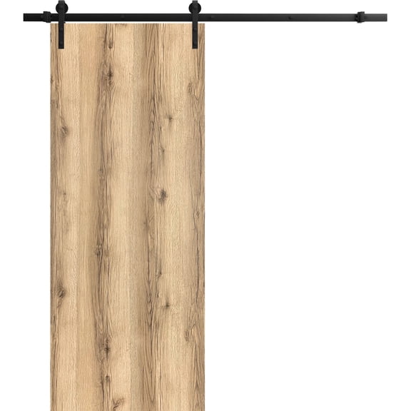 Sturdy Barn Door 24 x 84 inches | Planum 0010 Oak | 6.6FT Rail Hangers Heavy Hardware Set | Solid Panel Interior Doors