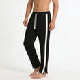thumbnail image 4 of CLOISE Mens Trousers with Pockets Drawstring Mid Waist Straight Leg Long Pants Elastic Waist Color Block Baggy Travel Vacation Outfits Black M, 4 of 6